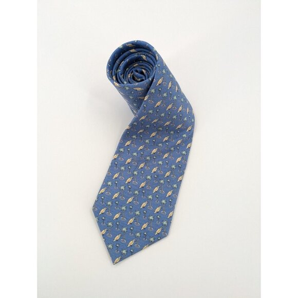 Vineyard Vines Neck Tie Silk Blue Tropical‎ Bird Palm Tree Print USA - Picture 1 of 8